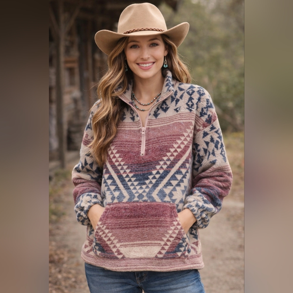 New In Aztec Southwest Quarter Zip Pullover Jacket Small